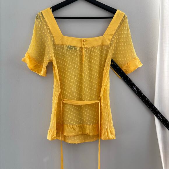 Y2K Vintage Guess Silk Blend Yellow Polka Dot Semi Sheer Top Size Medium - Picture 5 of 8